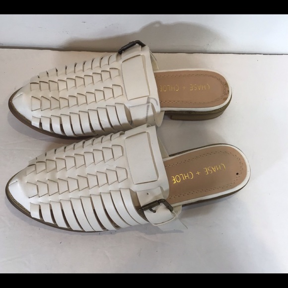 CHASE & CHLOE WHITE WOVEN BUCKLE SLIDE MULES SZ 6 - Picture 8 of 12